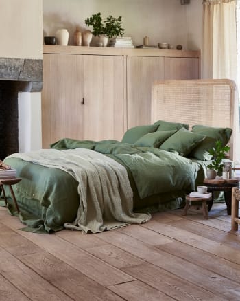 Bettbezug-Set aus Leinen, Grün, 135x200 cm