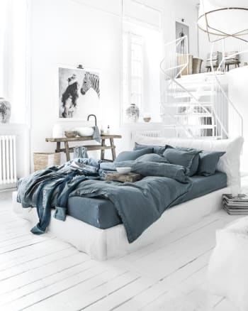Bettbezug-Set aus Leinen, Blau, 220x220 cm