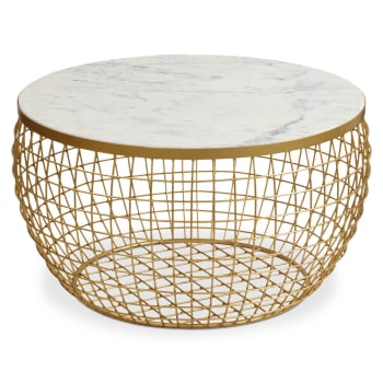 Miltor - Table basse ronde marbre blanc et pieds or