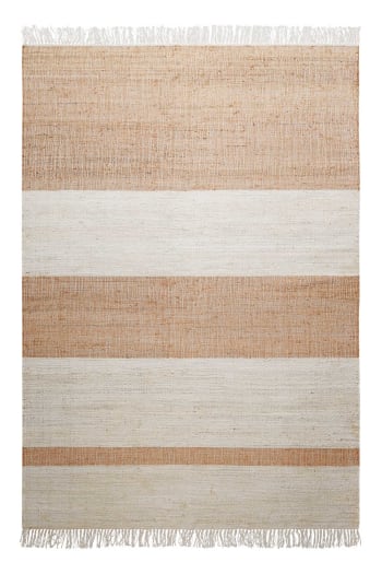 Vante - Handgewebter flacher Teppich mit Fransen, beige/braun, 130x190