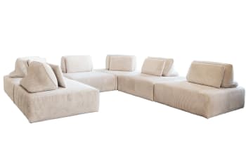 WIOLO SOFT - Modulares 6-Sitzer Sofa mit Kissen aus Cord, cremeweiß