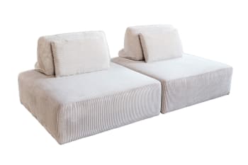 WIOLO SOFT - Modulares 2-Sitzer Sofa mit Kissen aus Cord, cremeweiß
