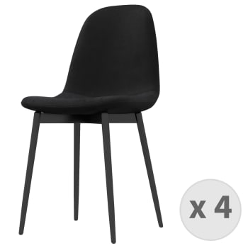 Sally - Chaise velours Noir et pieds métal lot de 4 chaises