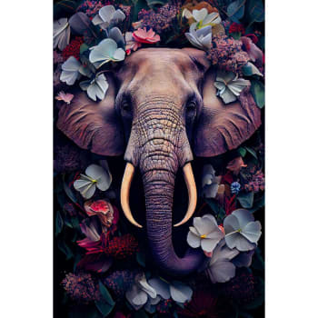 Animaux - Tableau sur toile éléphant fleuri 65x97 cm