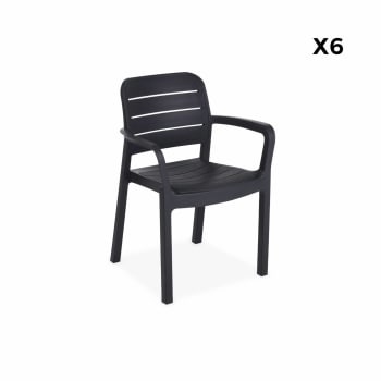 Tisara - Lot de 6 fauteuils de jardin graphite en résine