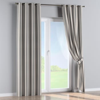 Quadro - Gestreifter Vorhang mit Ösen, weiß und grau, 130x245 cm