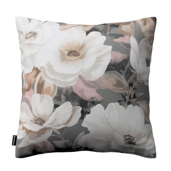 Gardenia - Geblümte Kissenhülle aus Baumwolle, grau und rosa, 50x50cm