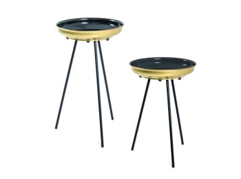 Sara - Tables d'appoint en métal noir et doré lot de 2 - Noir / Or