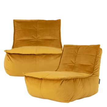 DOLCE - Pouf modulable sofa velours, 2 pièces, jaune ocre