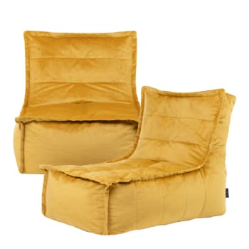 Dolce - Puf sofá modular de terciopelo, 2 piezas, amarillo ocre