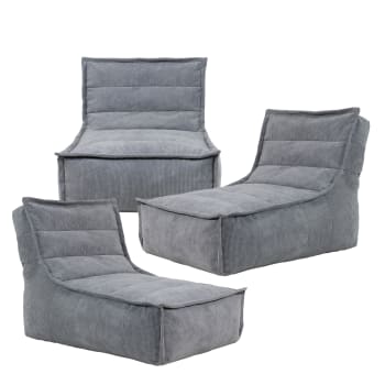 OTTO - Pouf modulable sofa velours côtelé, 3 pièces, gris