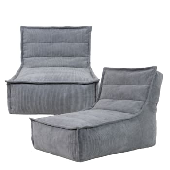 OTTO - Pouf modulable sofa velours côtelé, 2 pièces, gris