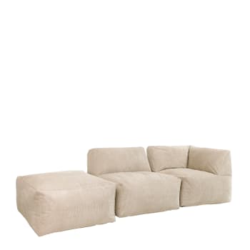 Tetra - Pouf modulable sofa velours côtelé (3 pcs) beige galet