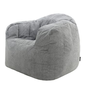 CLARA - Pouf fauteuil en velours finement côtelé gris