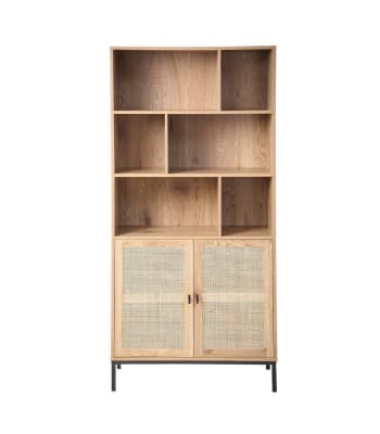 Jaya - Librería de 6 compartimentos y 2 puertas efecto madera - l80 x h175 cm