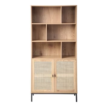 Jaya - Librería de 6 compartimentos y 2 puertas efecto madera - l80 x h175 cm