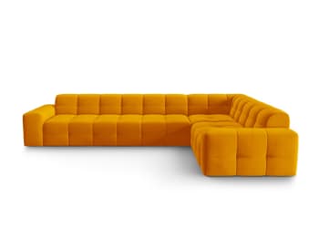 Kendal - Canapé d'angle droit 6 places en tissu velours orange