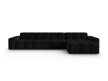 Kendal - Canapé d'angle droit 5 places en tissu velours noir