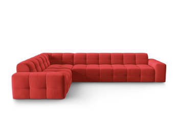 Kendal - Canapé d'angle gauche 6 places en tissu velours rouge