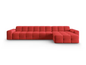 Kendal - Canapé d'angle droit 5 places en tissu velours rouge