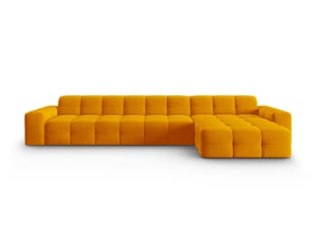 Kendal - Canapé d'angle droit 5 places en tissu velours orange
