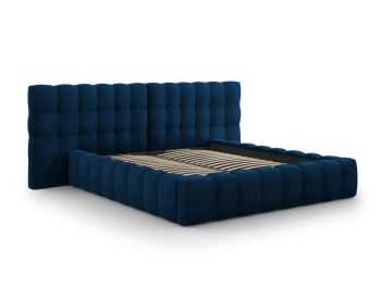 Mamaia - Lit coffre en avec tête de lit double 180x200cm velours bleu roi