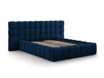 Mamaia - Lit coffre en avec tête de lit double 160x200cm velours bleu roi