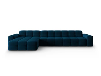 Kendal - Canapé d'angle gauche 5 places en tissu velours bleu marine