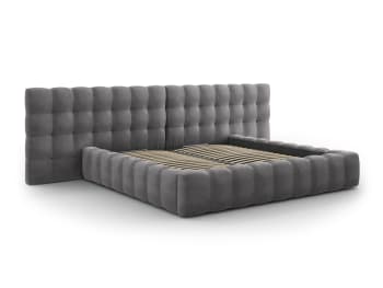 Mamaia - Bett mit Bettkasten und Doppelkopfteil aus Samt, grau