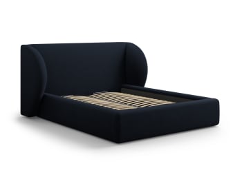 Miley - Letto con contenitore e testiera 160x200cm in velluto blu scuro