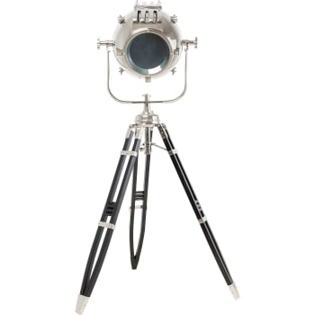 Shooting - Lampadaire projecteur en acier et manguier H230