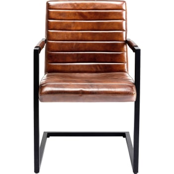 Cantilever - Chaise avec accoudoirs en cuir marron et acier noir