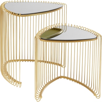 Wire - 2 tables d'appoint en verre miroir et acier doré