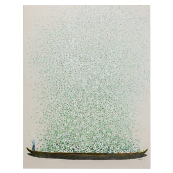Touched - Bedrucktes Leinwandbild Boot und Blumen, grün, 120x160cm