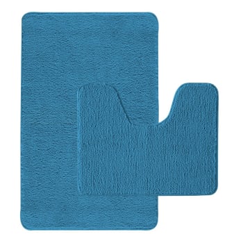 Polynesie - Lot de 2 tapis de bain polyester  50x80cm +  contour bleu