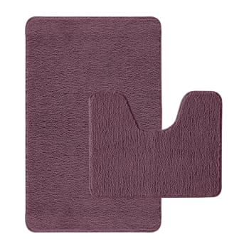 Polynesie - Lot de 2 tapis de bain polyester 50x80cm + contour violet