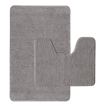 Polynesie - Lot de 2 tapis de bain polyester  50x80cm +  contour gris