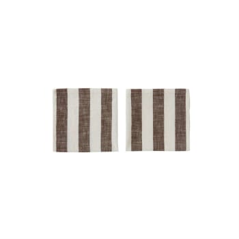 Striped - Lot de 2 serviettes de table rayée marron en coton organique h45x45cm