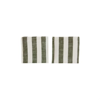 Striped - Lot de 2 serviettes de table rayée vert en coton organique h45x45cm