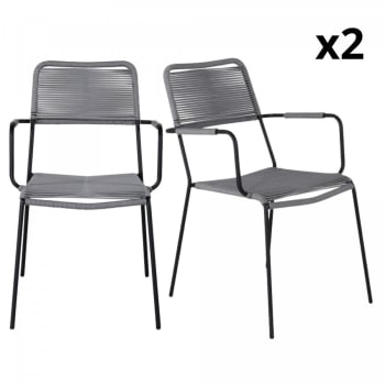 Kenna - Lot de 2 chaises de jardin en métal et corde gris