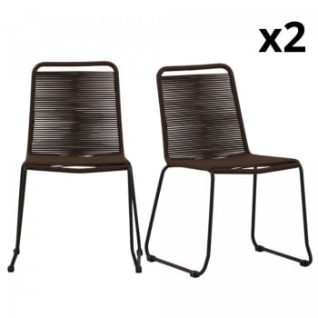 Cynthia - Lot de 2 chaises de jardin marron en métal et corde
