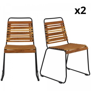 Buena - Lot de 2 chaises de jardin en métal noir et bois