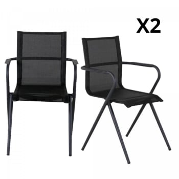 Tacna - Lot de 2 chaises de jardin design avec accoudoirs noir