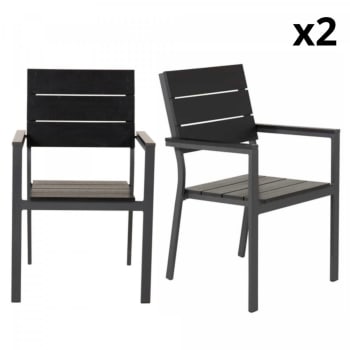 Meline - Lot de 2 chaises de jardin nordique en bois et métal noir