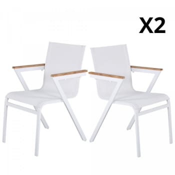Merida - Lot de 2 chaises de jardin design en métal et tissu blanc
