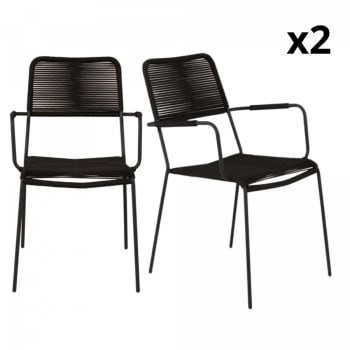 Kenna - Lot de 2 chaises de jardin en métal et corde noir