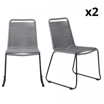 Clary - Lot de 2 chaises de jardin assise en corde gris