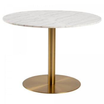 Corbane - Table à manger ronde en marbre blanc pied doré