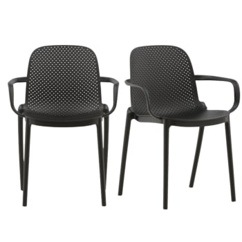 Isaih - Lot de 2 chaises modernes en plastique durable noir