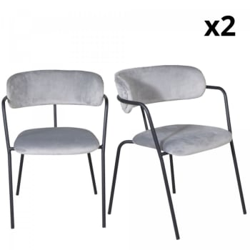 Russel - Lot de 2 chaises contemporaines en velours blanc